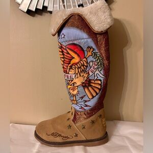 Ed Hardy Suede Born Free American Eagle Winter Boots